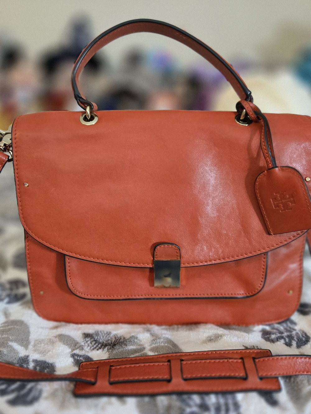 Tory Burch Priscilla Orange Leather Top-Handle Crossbody Satchel